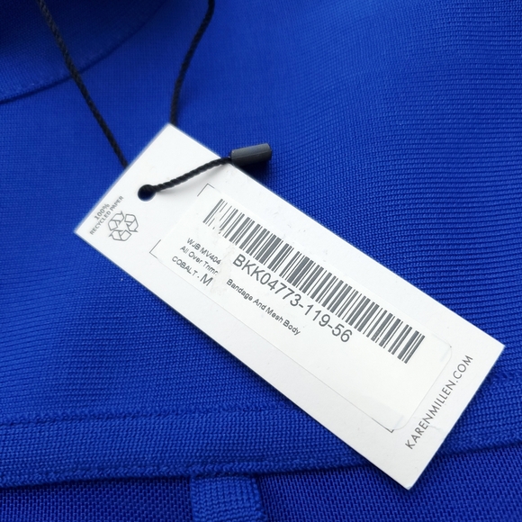 NEW Karen Millen All Over Trimmed Stretch Bandage And Mesh Bodysuit Blue Size M - Picture 11 of 11